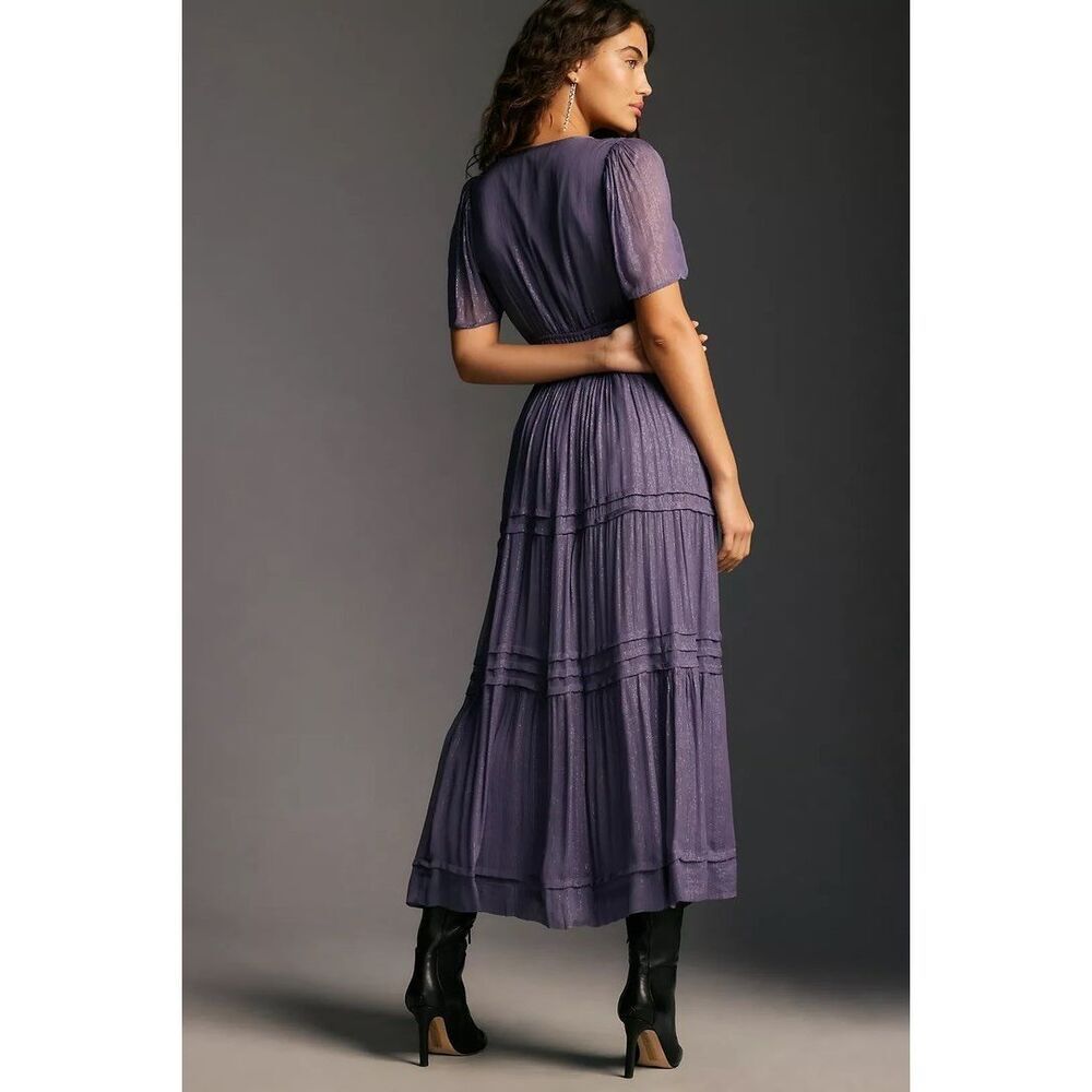 Anthropologie The Somerset Maxi Dress Lurex Edition Metallic Marin Navy L NWT - Picture 3 of 8